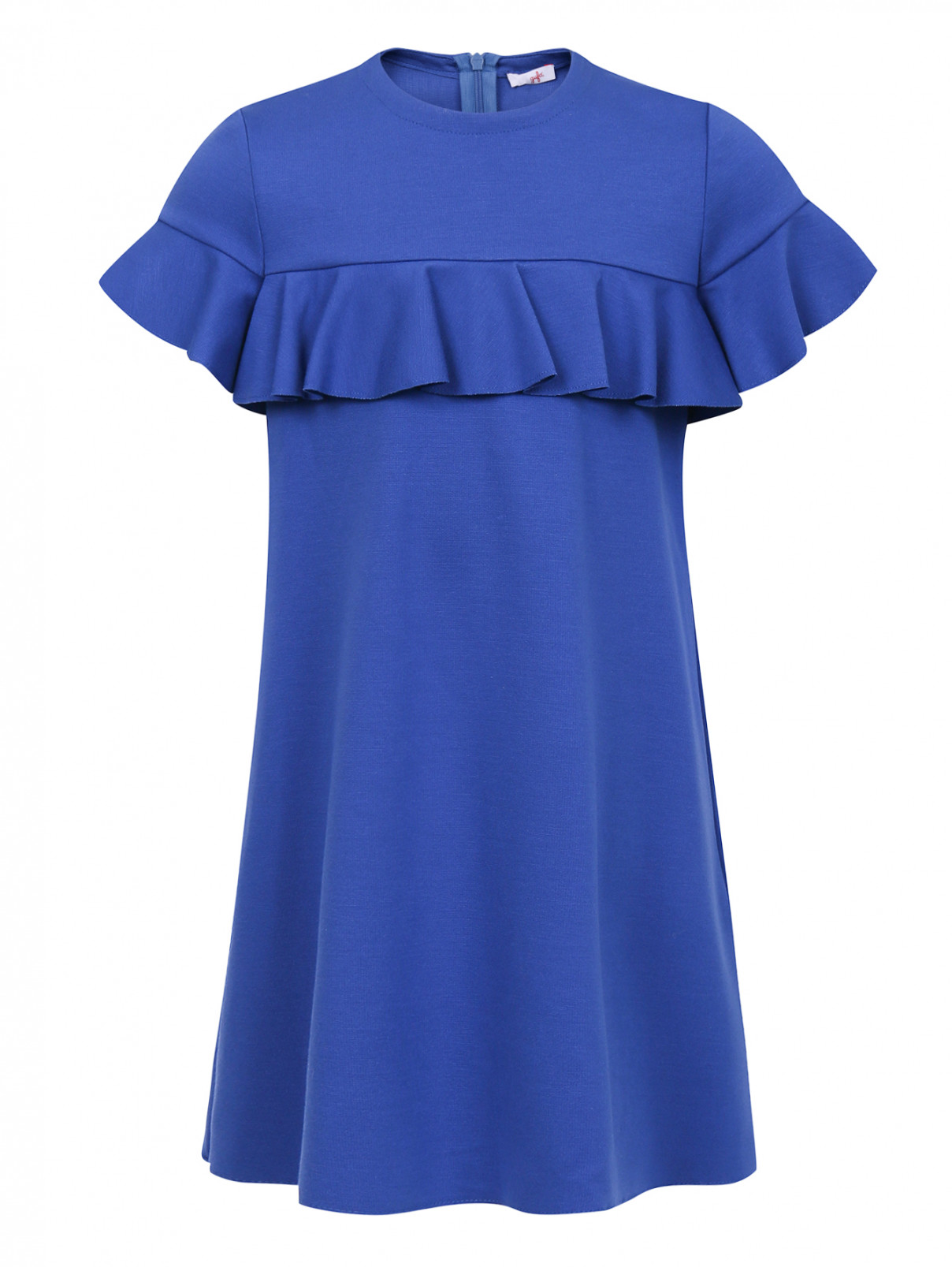 Платье сводобного кроя с оборками Il Gufo  –  Общий вид  – Цвет:  Синий