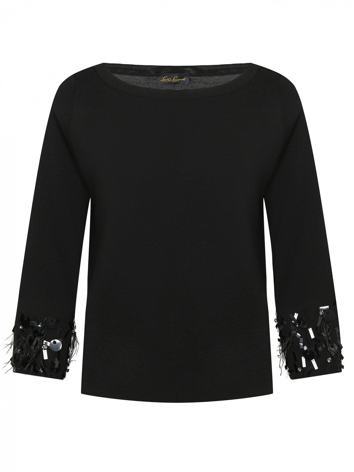 Джемпер из чистой шерсти с декором на рукавах Luisa Spagnoli  –  Общий вид  – Цвет:  Черный