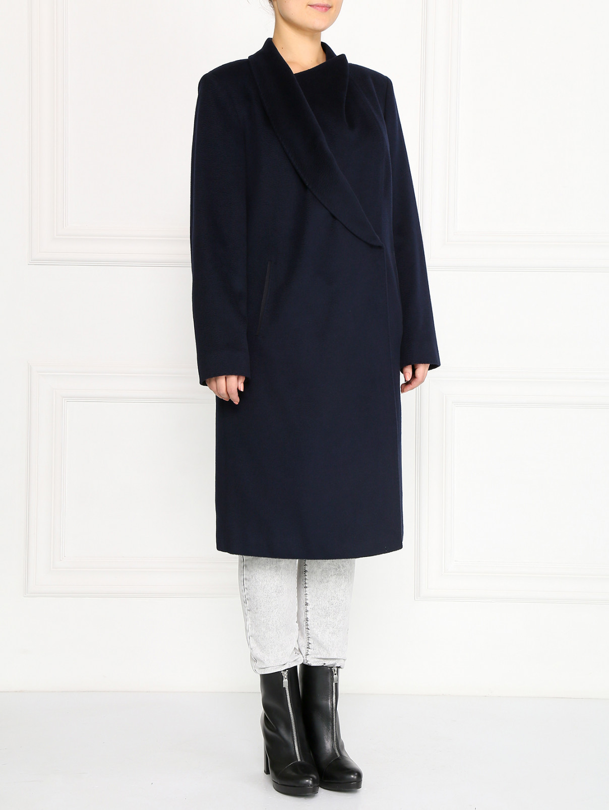 Пальто из кашемира с боковыми карманами Marina Rinaldi  –  Модель Общий вид  – Цвет:  Синий