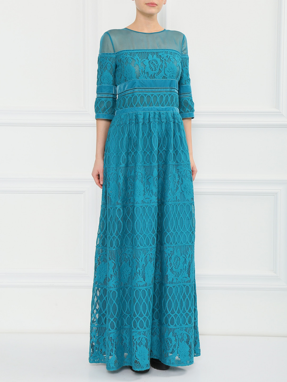 Платье-макси с коротким рукавом Alberta Ferretti  –  Модель Общий вид  – Цвет:  Зеленый