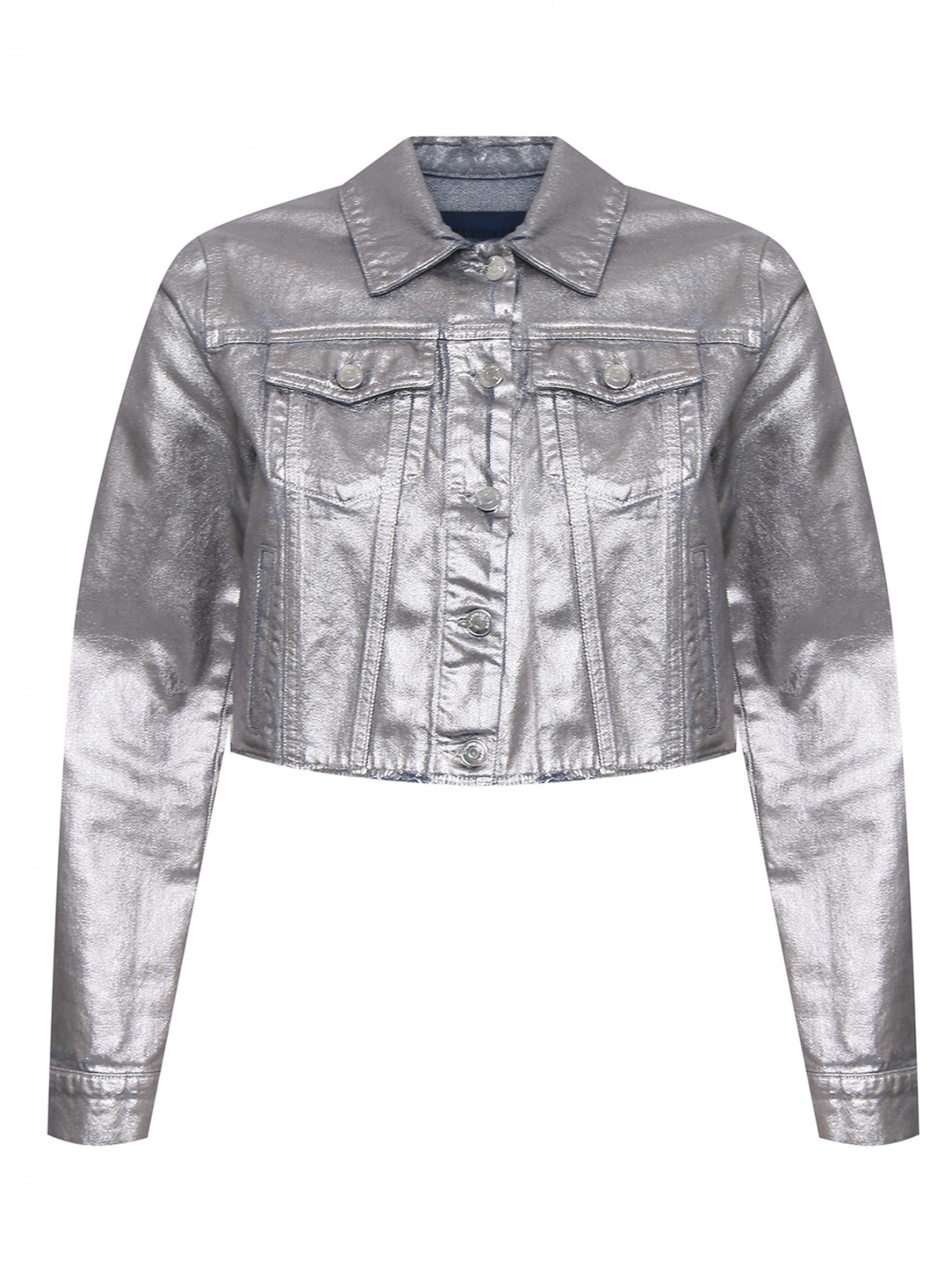 Укороченная куртка из денима Sportmax Code  –  Общий вид  – Цвет:  Серый