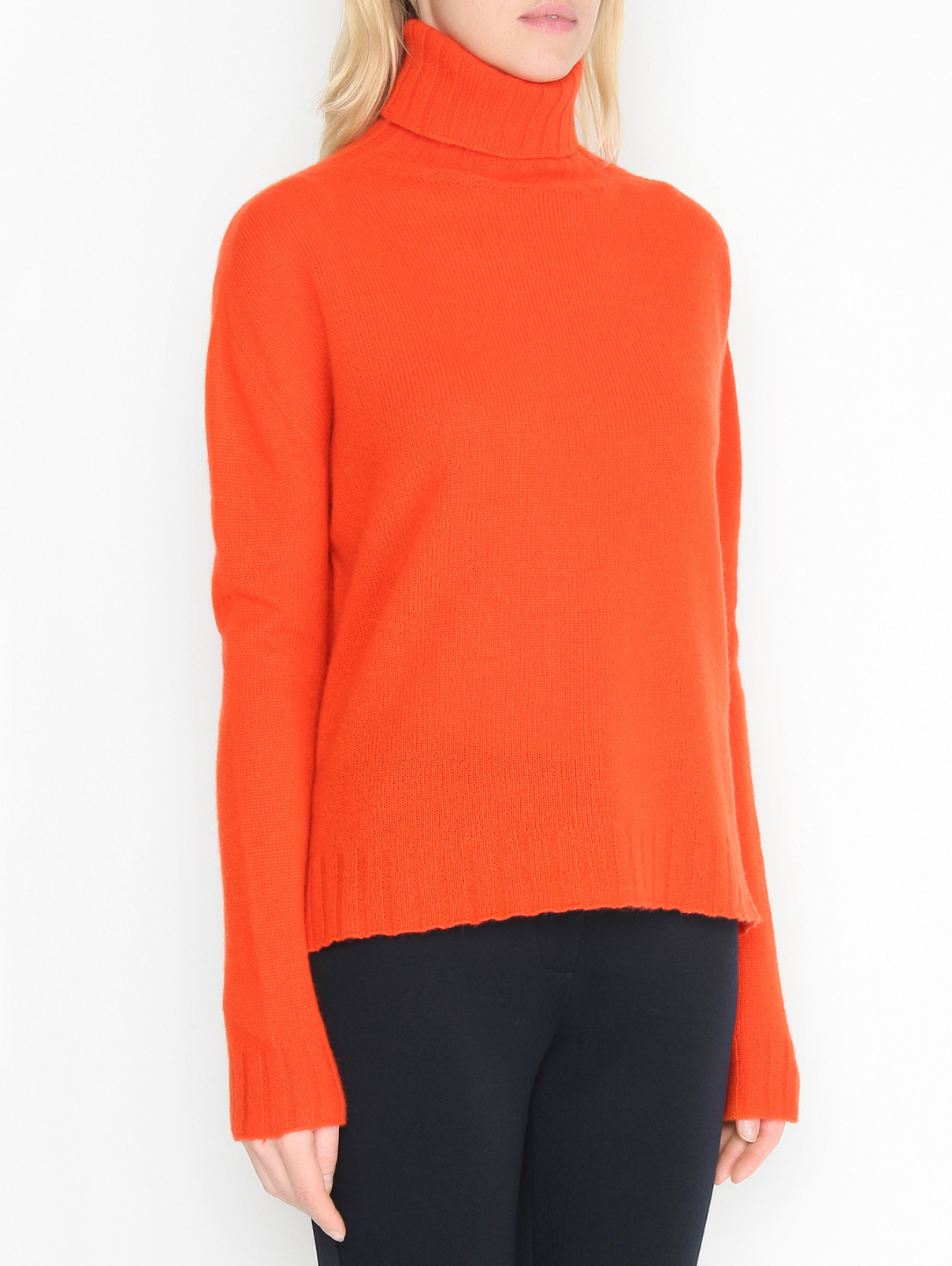 Однотонный свитер из шерсти и кашемира Ermanno Firenze  –  МодельВерхНиз  – Цвет:  Оранжевый
