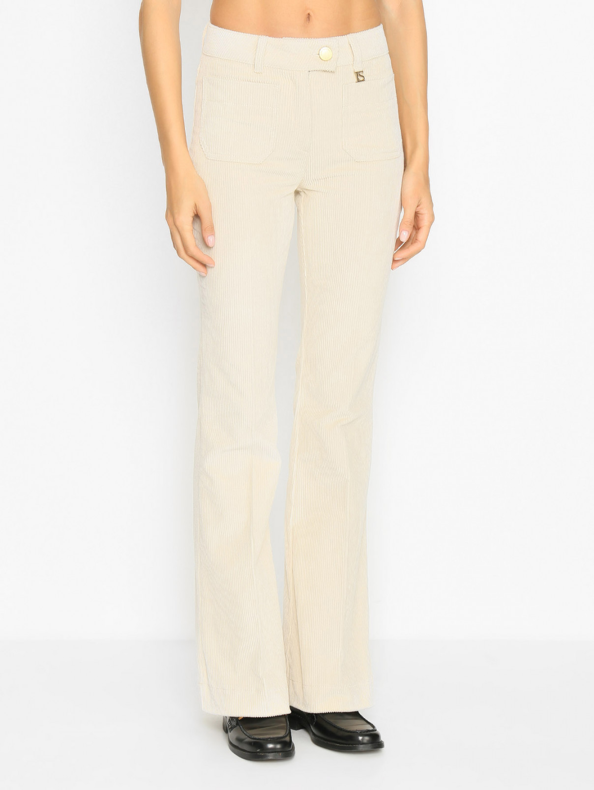 Вельветовые брюки с накладными карманами Luisa Spagnoli  –  МодельВерхНиз  – Цвет:  Бежевый
