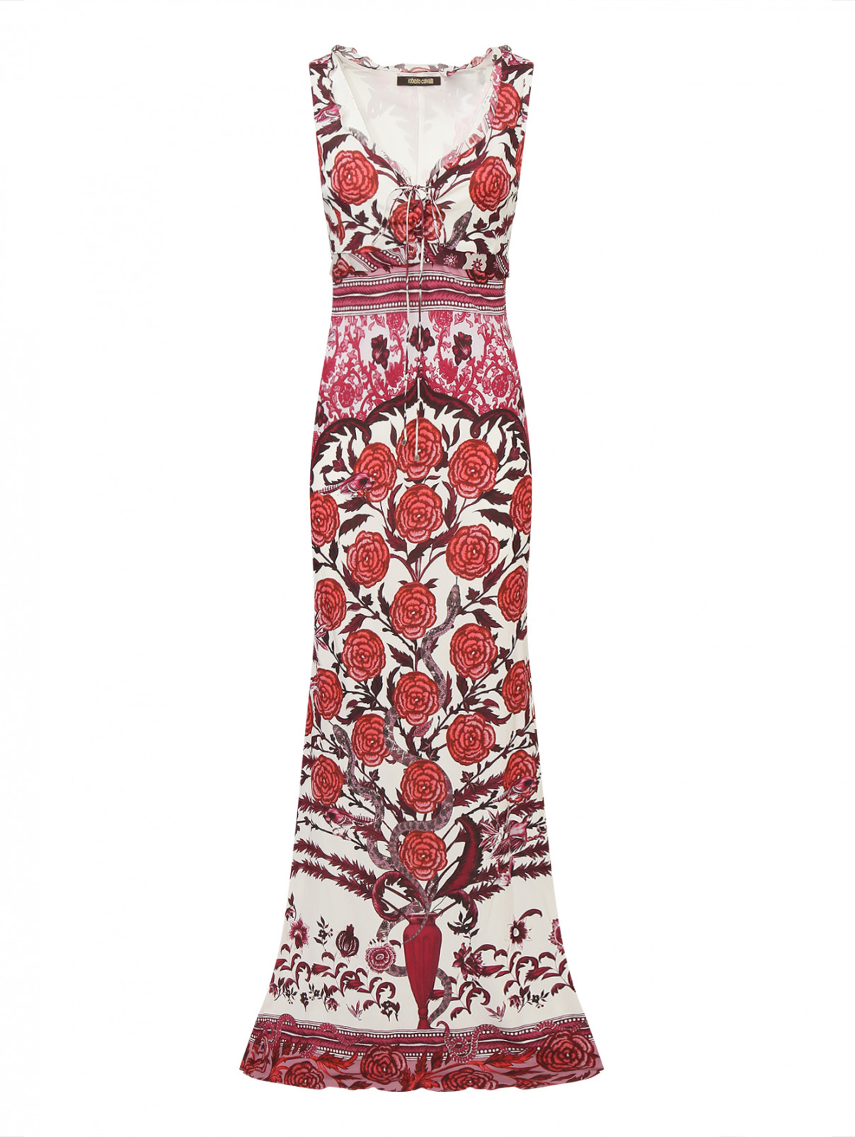 Трикотажное платье с цветочным узором Roberto Cavalli  –  Общий вид  – Цвет:  Узор