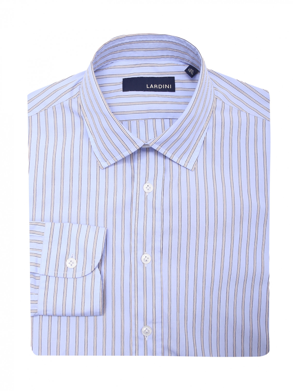 Рубашка из хлопка с узором LARDINI  –  Общий вид  – Цвет:  Синий