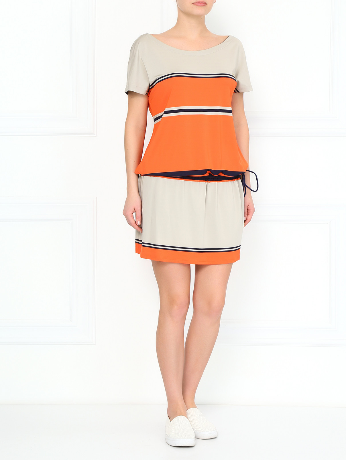 Платье с принтом "Полоска" Les Copains  –  Модель Общий вид  – Цвет:  Оранжевый