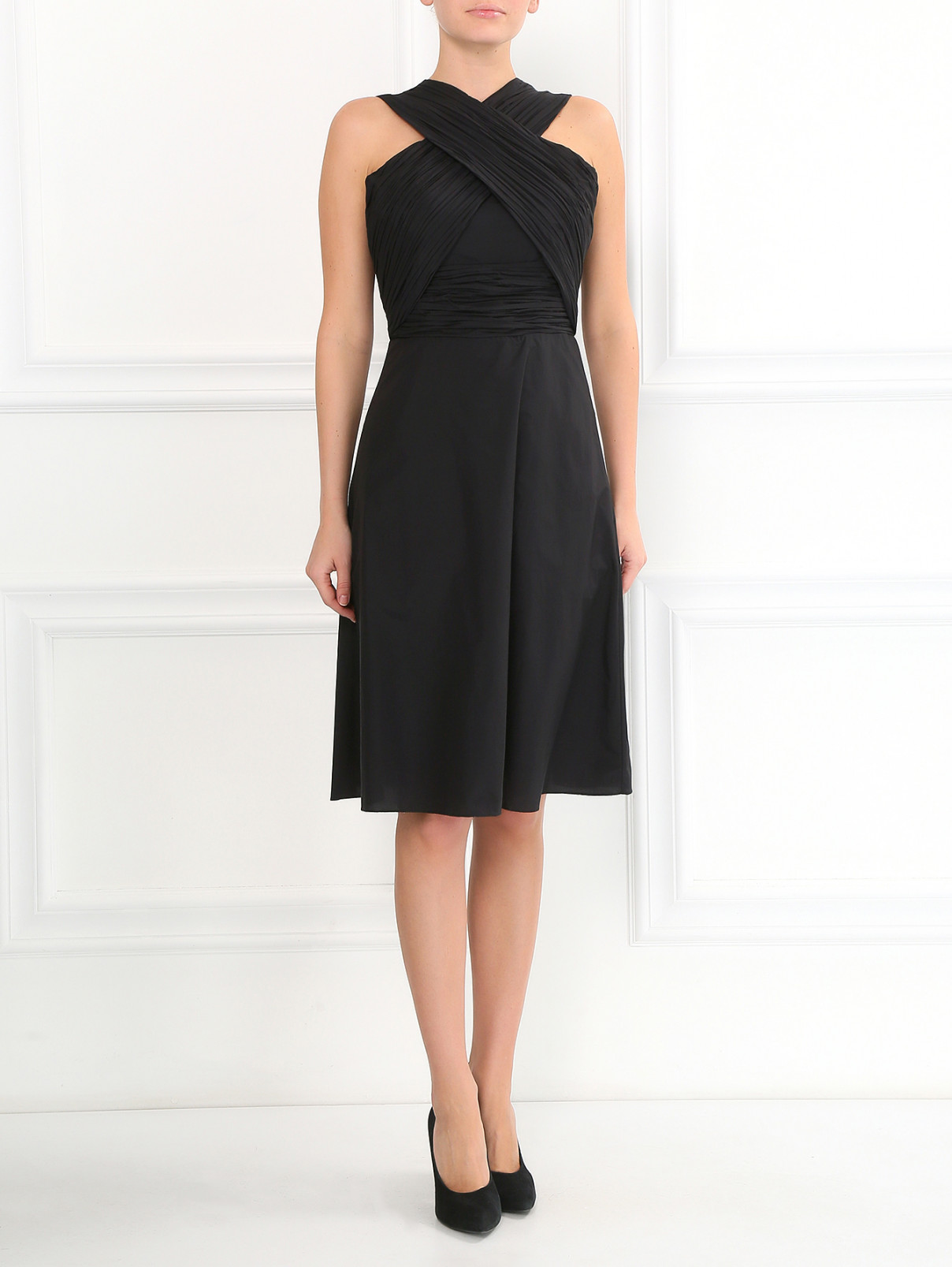 Платье-миди из смешанного хлопка с боковыми карманами Carven  –  Модель Общий вид  – Цвет:  Черный