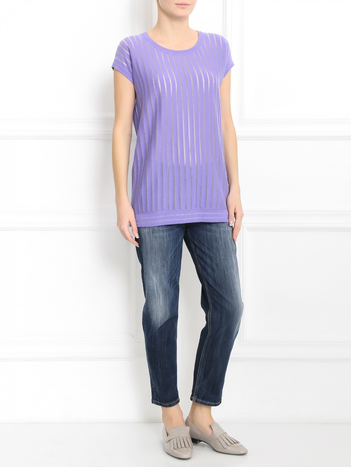 Джемпер из хлопка с узором "полоска" Armani Jeans  –  Модель Общий вид  – Цвет:  Фиолетовый