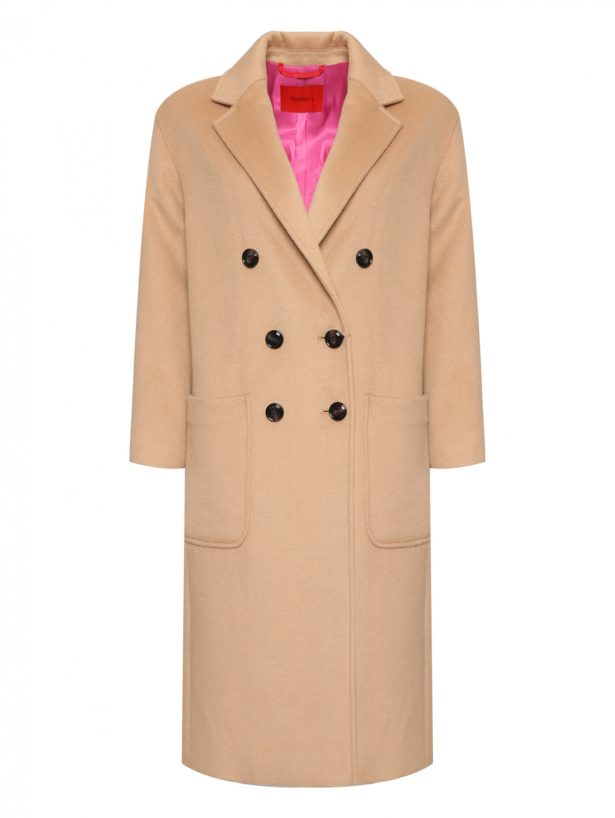 Двубортное пальто с карманами Max&Co  –  Общий вид  – Цвет:  Бежевый