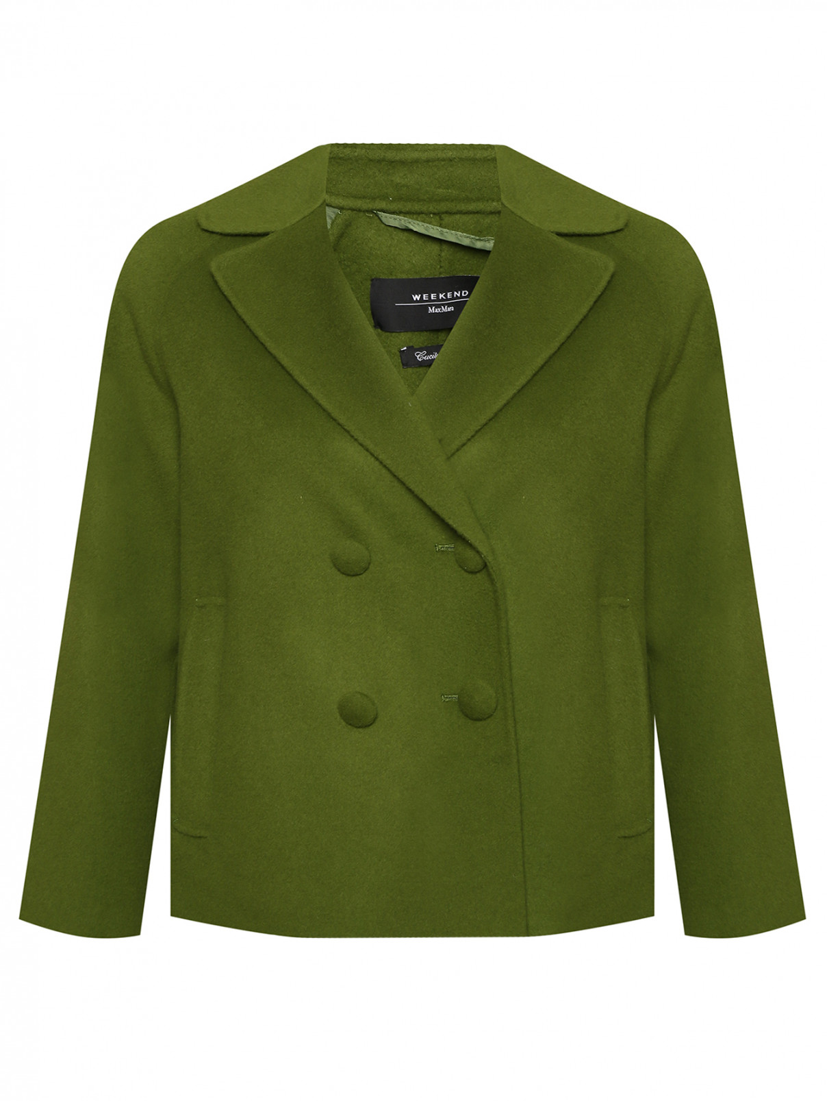 Укороченное шерстяное пальто на пуговицах Weekend Max Mara  –  Общий вид  – Цвет:  Зеленый