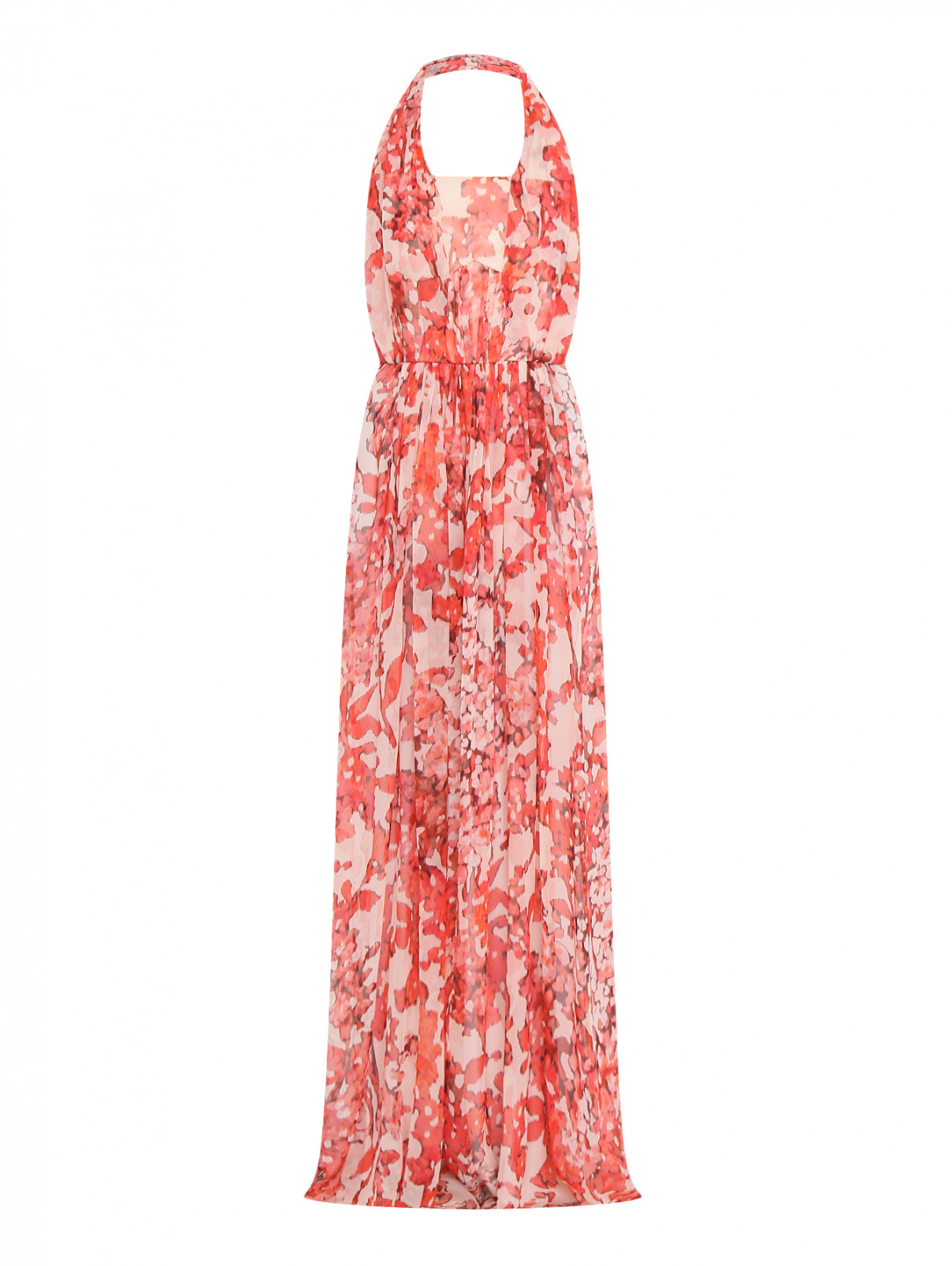 Платье-макси из шелка с узором Max Mara  –  Общий вид  – Цвет:  Красный