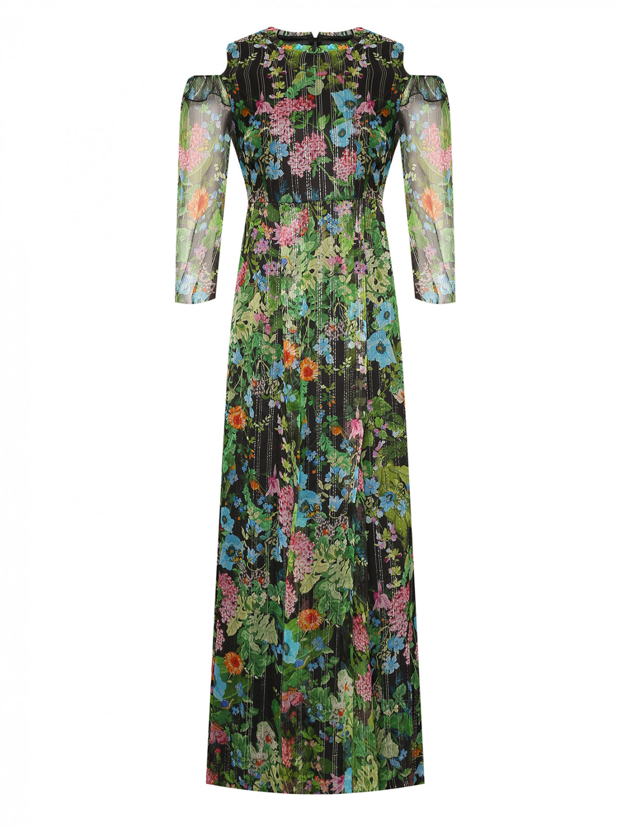 Платье-макси из шелка с цветочным узором Max&Co  –  Общий вид  – Цвет:  Зеленый