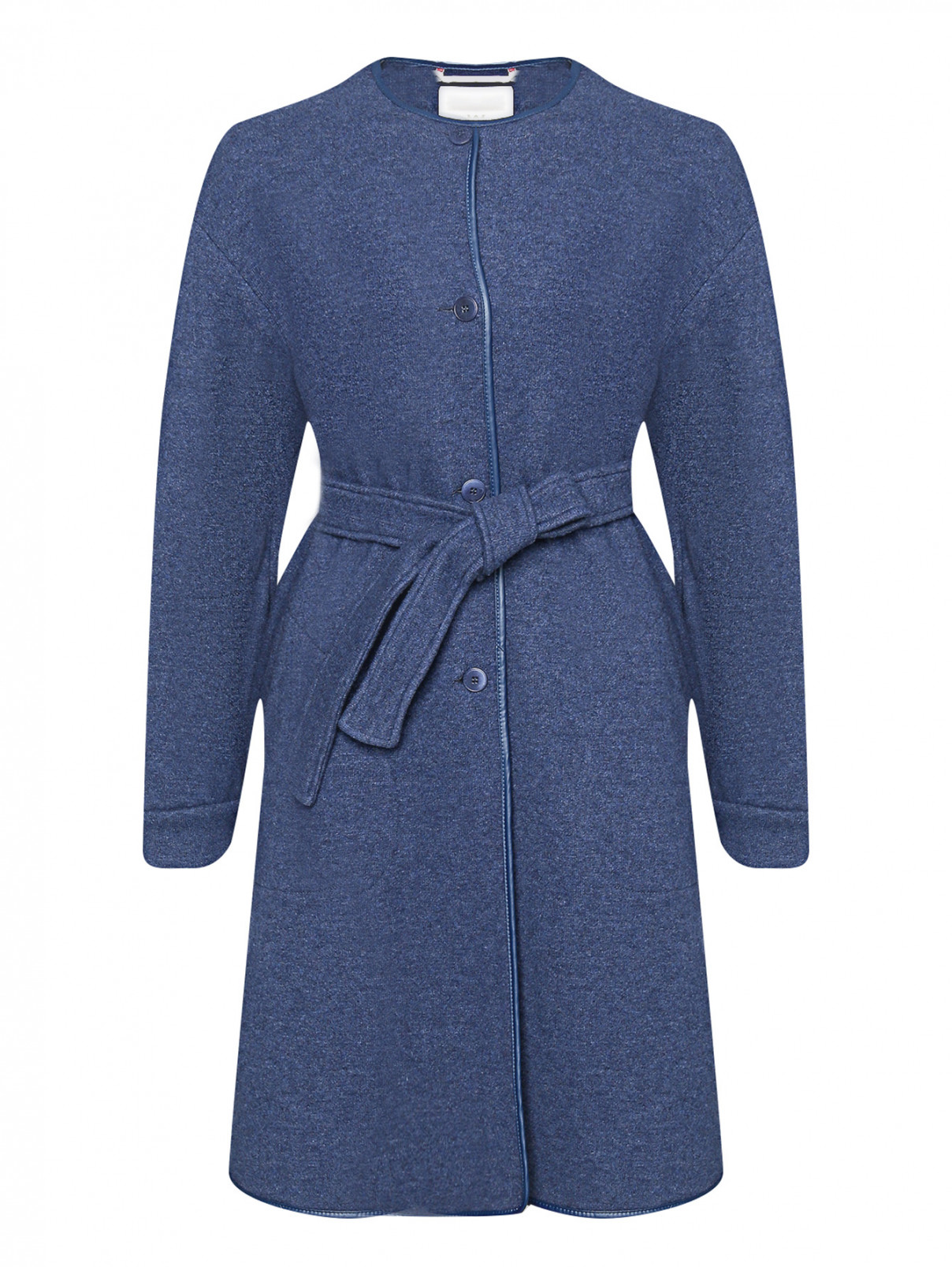 Трикотажное пальто из смешанной шерсти с поясом Max Mara  –  Общий вид  – Цвет:  Синий
