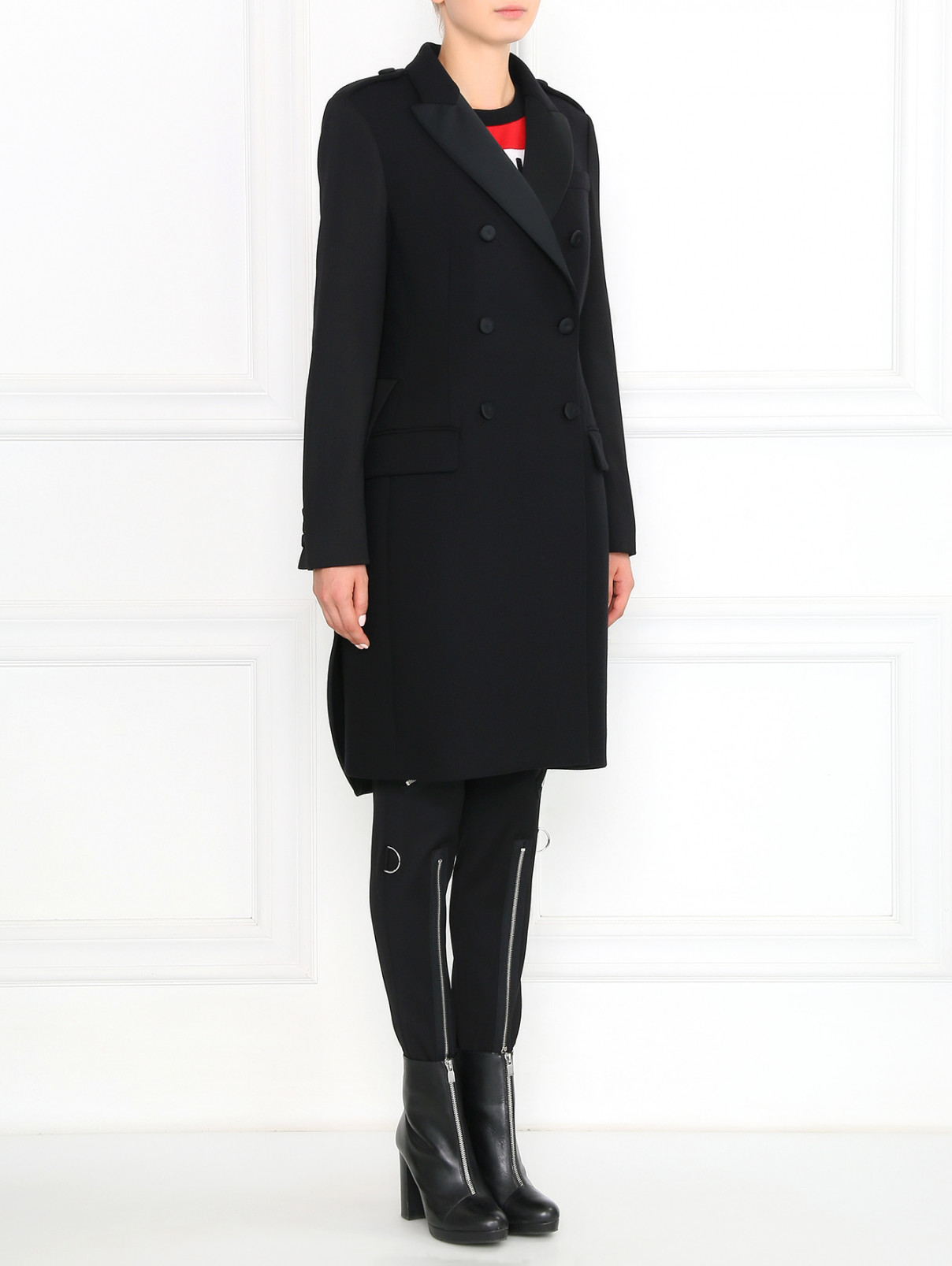 Двубортное пальто из шерсти Moschino Couture  –  Модель Общий вид  – Цвет:  Черный