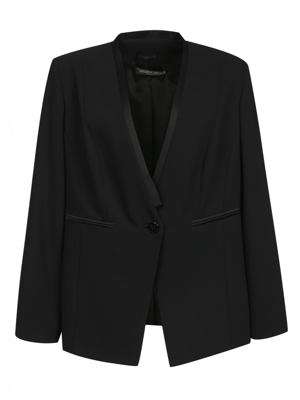 Однобортный жакет с боковыми карманами Marina Rinaldi  –  Общий вид  – Цвет:  Черный