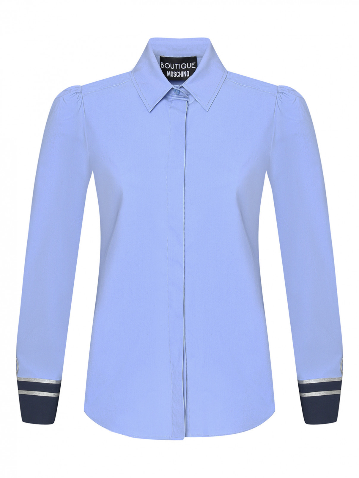Блуза из хлопка с объемными рукавами Moschino Boutique  –  Общий вид  – Цвет:  Синий