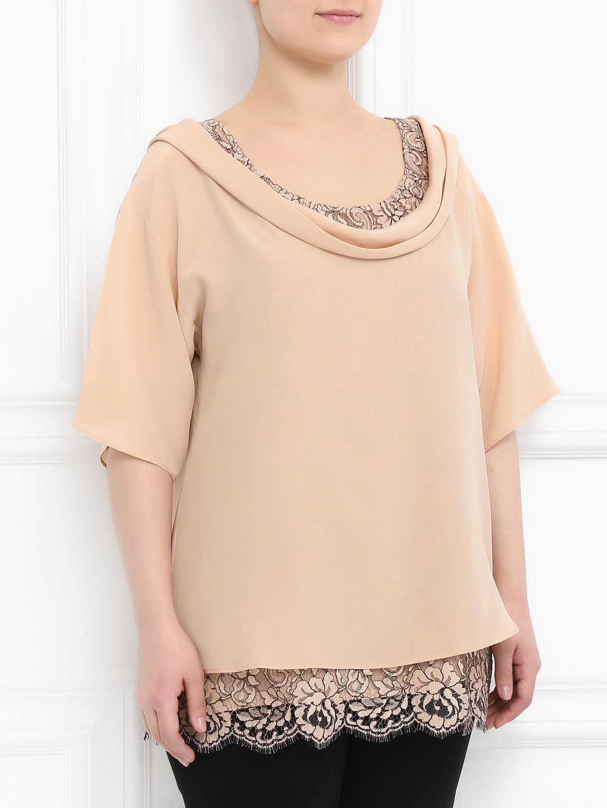 Блуза из шелка в комплекте с кружевным топом Marina Rinaldi  –  Модель Верх-Низ  – Цвет:  Розовый