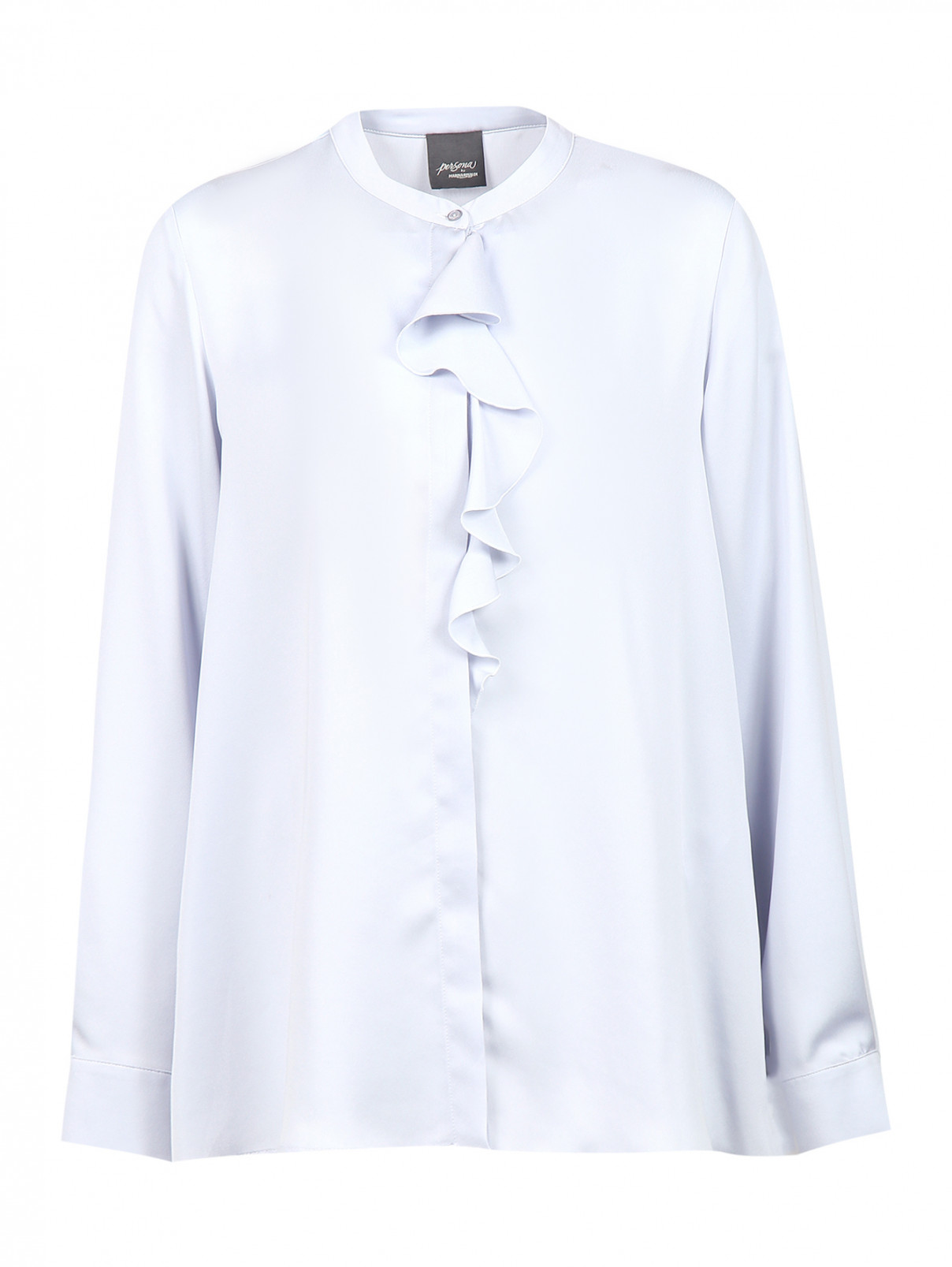 Блуза с декоративной рюшей Persona by Marina Rinaldi  –  Общий вид  – Цвет:  Синий