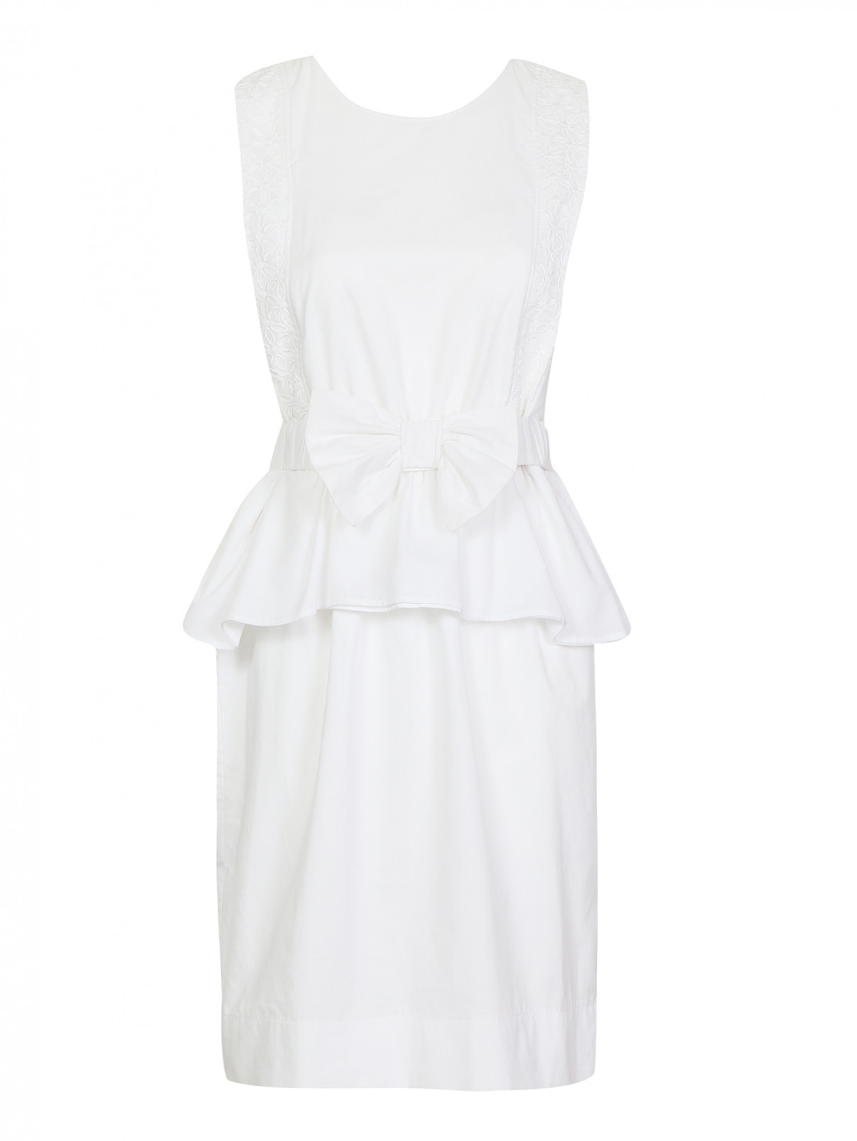 Платье из хлопка с баской и поясом на талии Caractere  –  Общий вид  – Цвет:  Белый