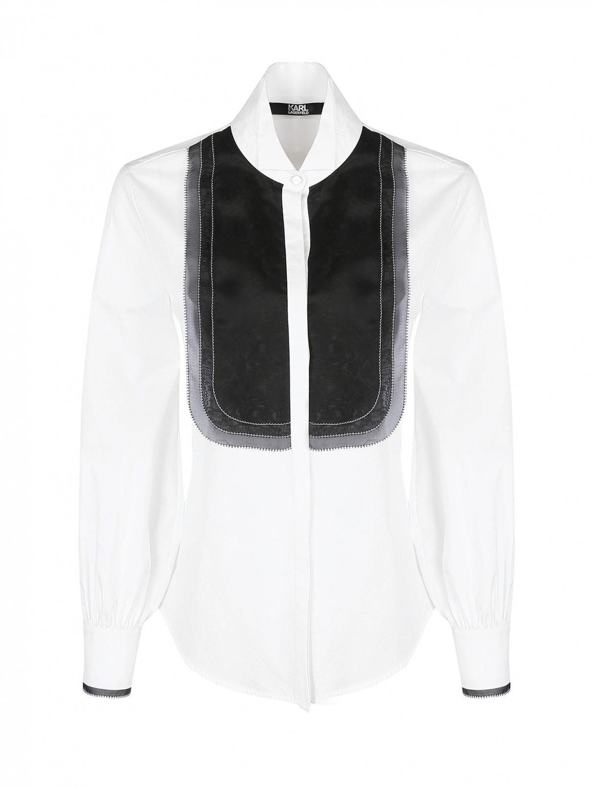 Блуза хлопковая, с декоративной отделкой воротника Karl Lagerfeld  –  Общий вид  – Цвет:  Белый