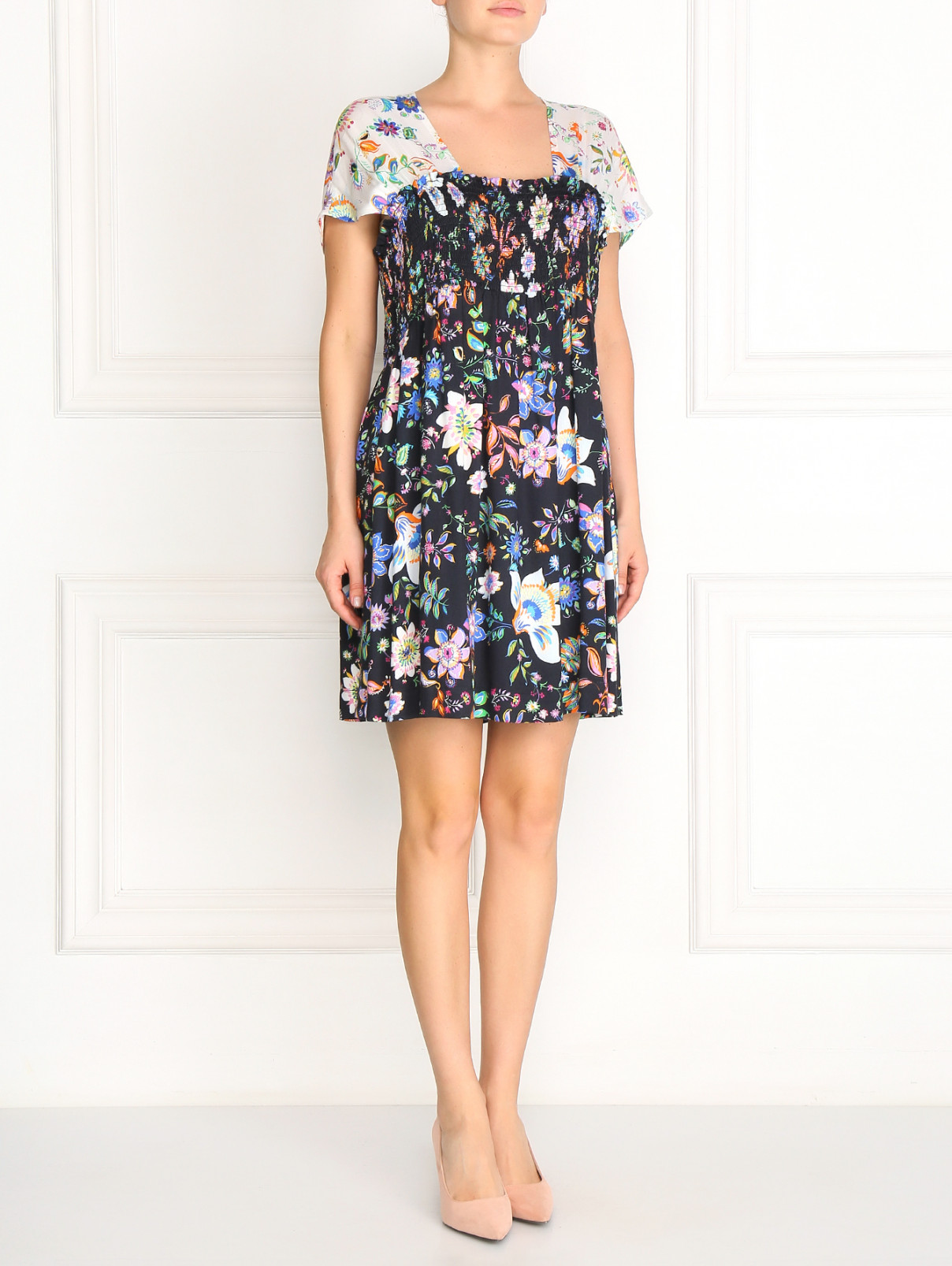Платье свободного фасона с цветочным узором Marina Sport  –  Модель Общий вид  – Цвет:  Черный