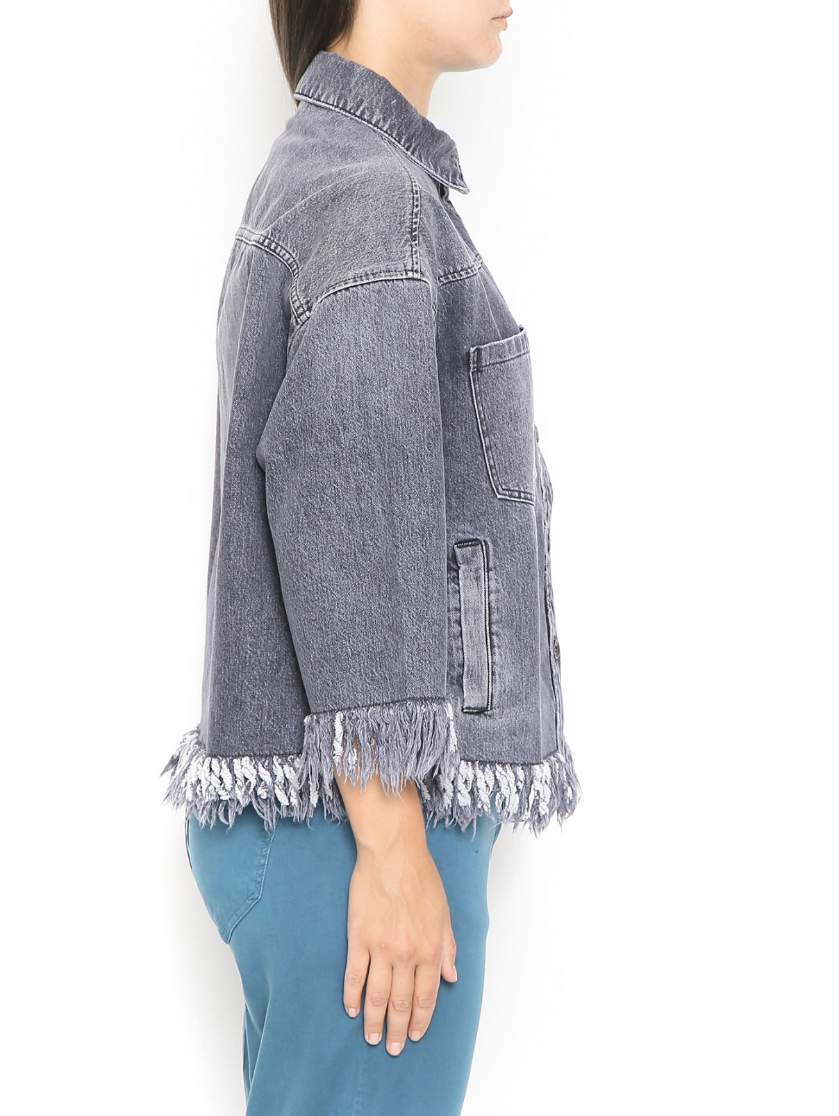 Куртка из денима с бахромой Marina Rinaldi  –  МодельВерхНиз2  – Цвет:  Серый