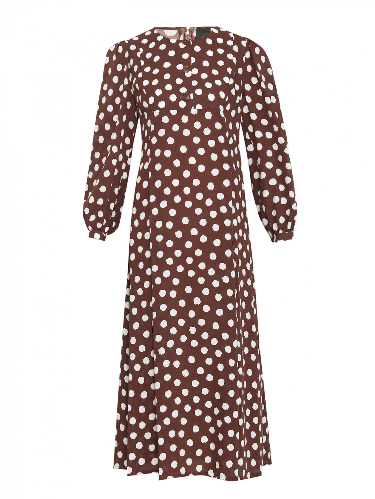 Платье из шелка с узором Ulyana Sergeenko  –  Общий вид  – Цвет:  Коричневый
