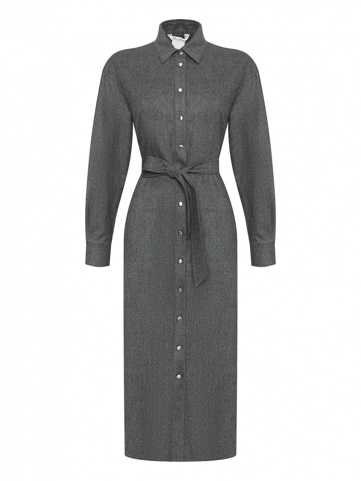 Платье-миди из смешанной шерсти с ремнем Max Mara  –  Общий вид  – Цвет:  Серый