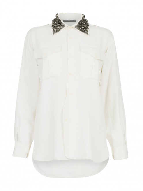 Блуза с воротом, декорированным стеклярусом и бусинами Alberta Ferretti - Общий вид