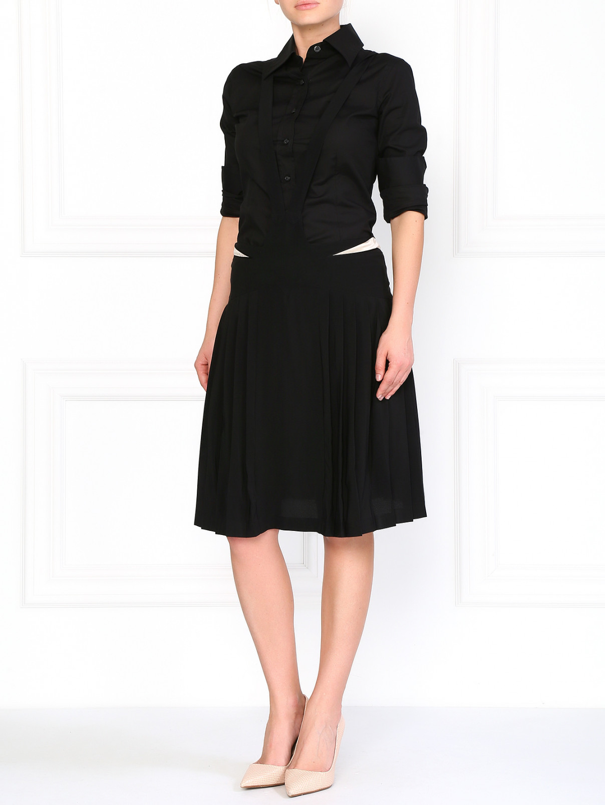 Шелковая юбка с декоративными подтяжками Etro  –  Модель Общий вид  – Цвет:  Черный