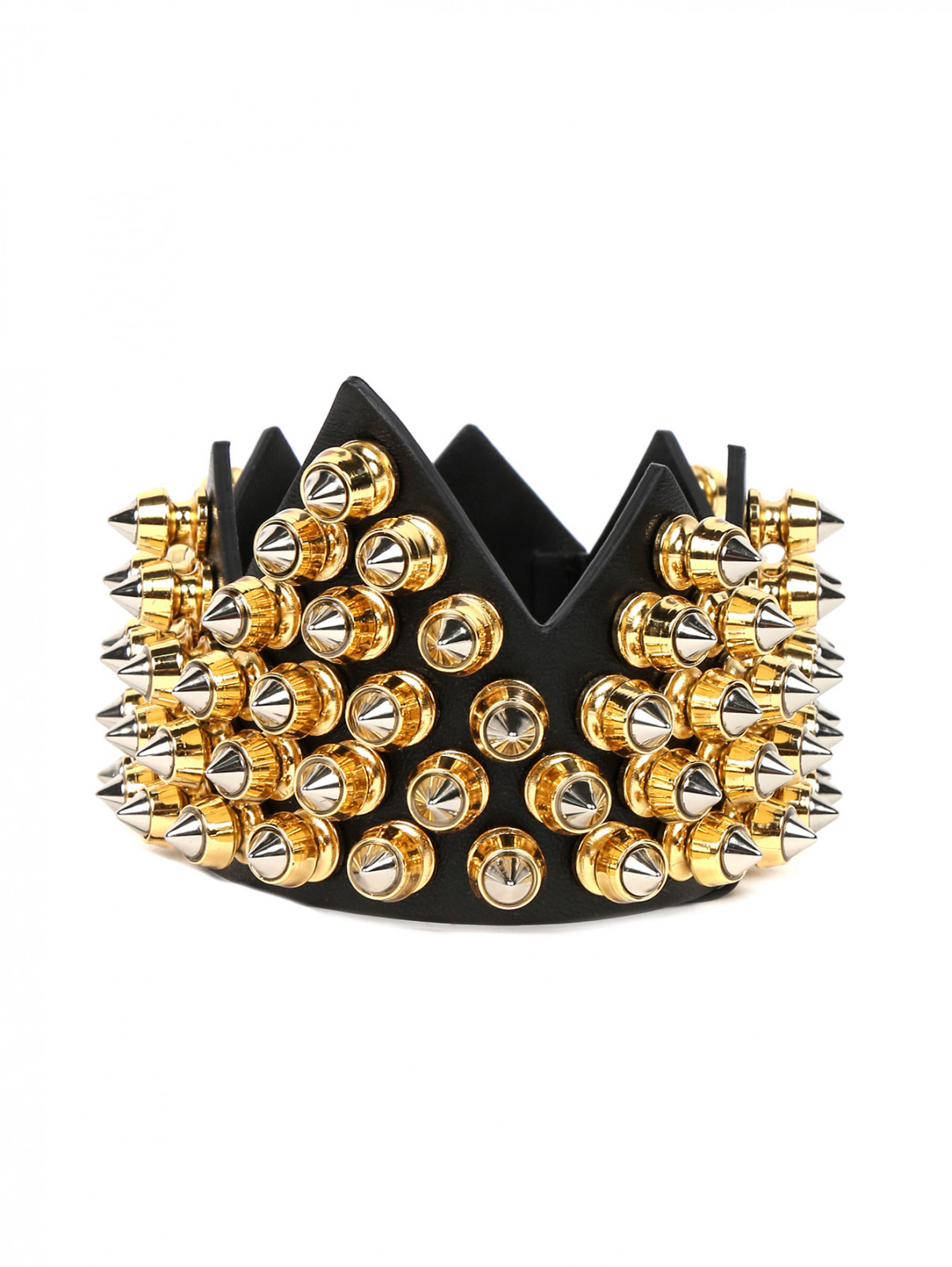 Корона из кожи с декоративной отделкой из металла Moschino Couture  –  Общий вид  – Цвет:  Черный