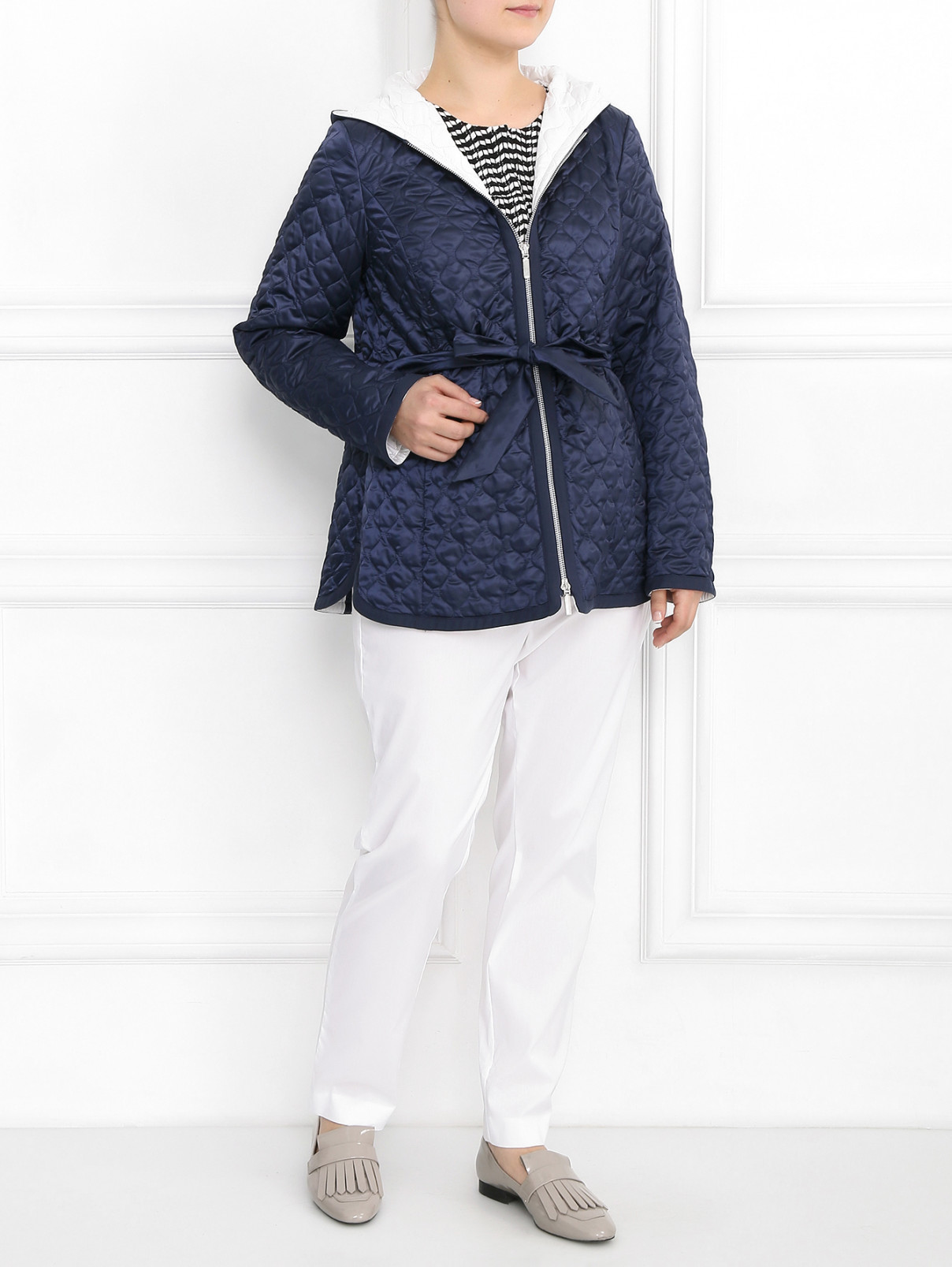 Стеганая куртка с капюшоном Voyage by Marina Rinaldi  –  Модель Общий вид  – Цвет:  Синий