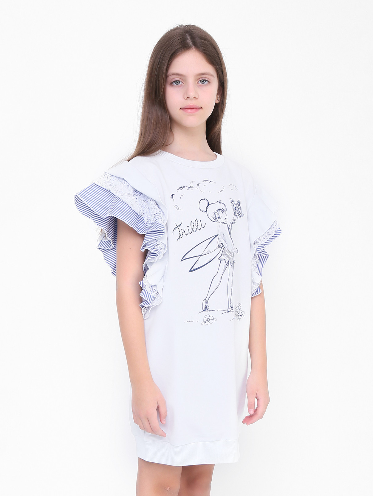 Платье из трикотажа с принтом MONNALISA  –  МодельВерхНиз  – Цвет:  Белый