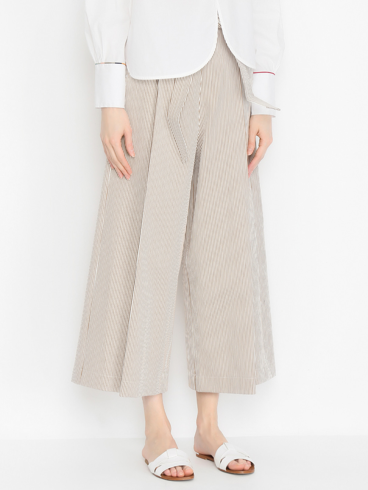 Брюки из смешанного хлопка в полоску Max Mara  –  МодельВерхНиз  – Цвет:  Узор