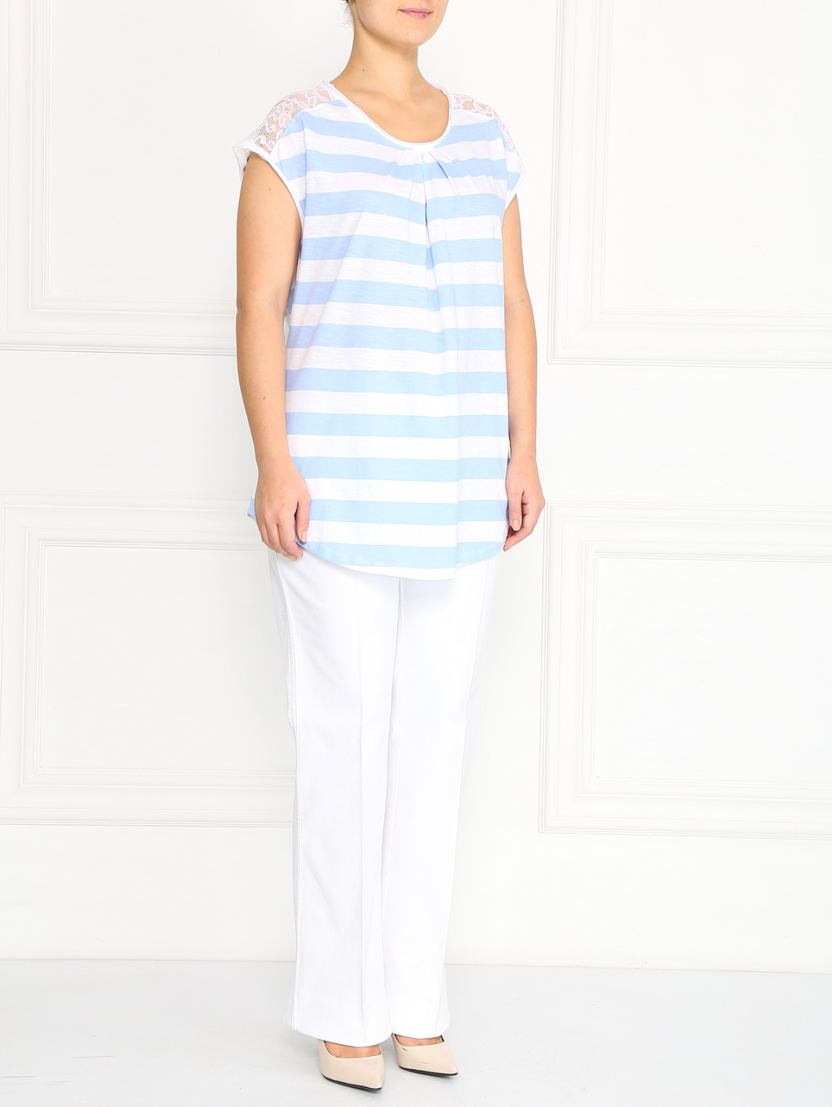 Расклешенные джинсы с декоративной прострочкой Marina Rinaldi  –  Модель Общий вид  – Цвет:  Белый