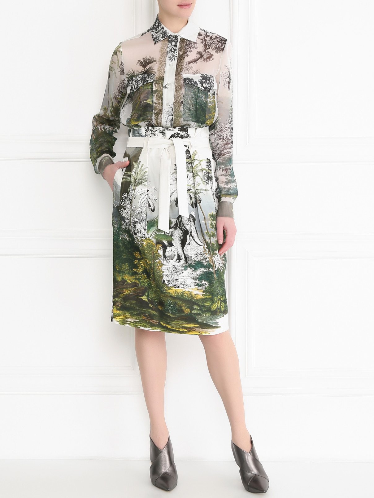 Юбка-карандаш из хлопка с узором Alberta Ferretti  –  МодельОбщийВид  – Цвет:  Узор