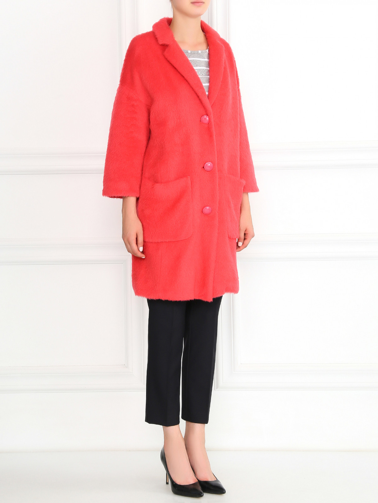 Пальто из смешанной шерсти и мохера с накладными карманами Max&Co  –  Модель Общий вид  – Цвет:  Розовый