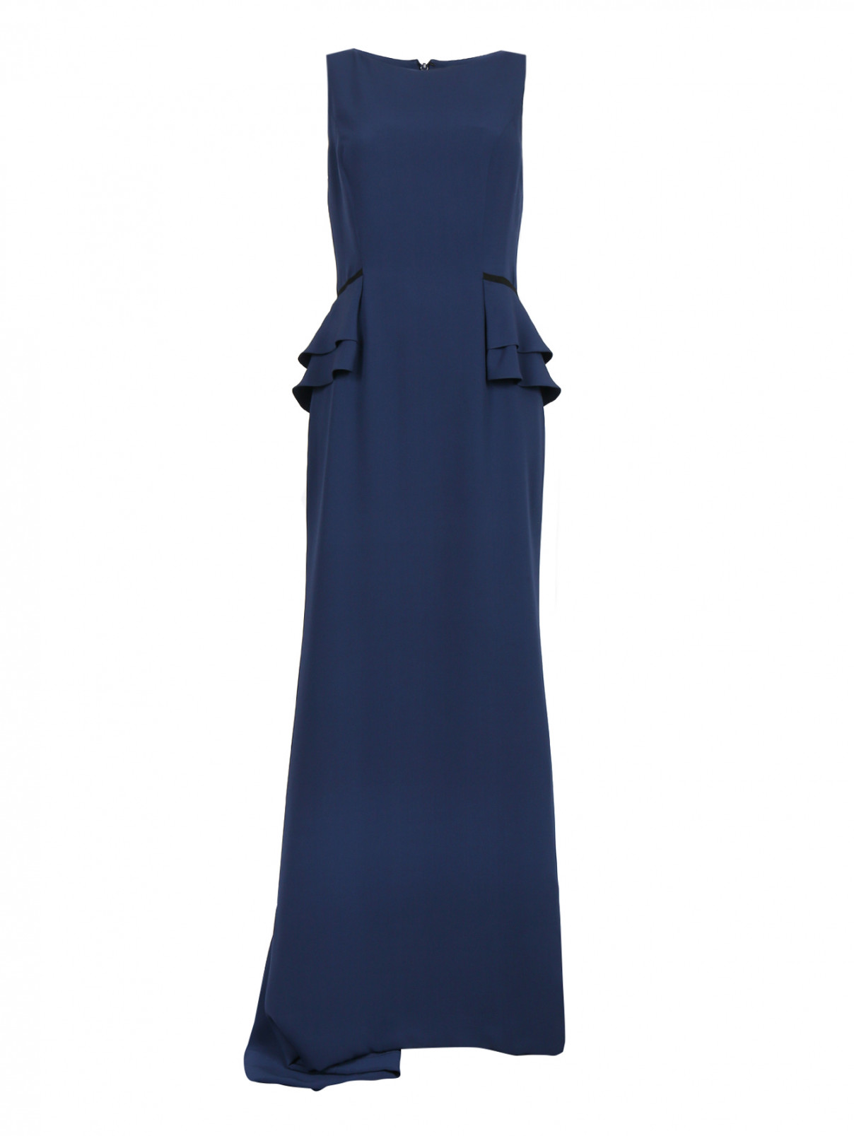 Платье-макси с баской Carolina Herrera  –  Общий вид  – Цвет:  Синий