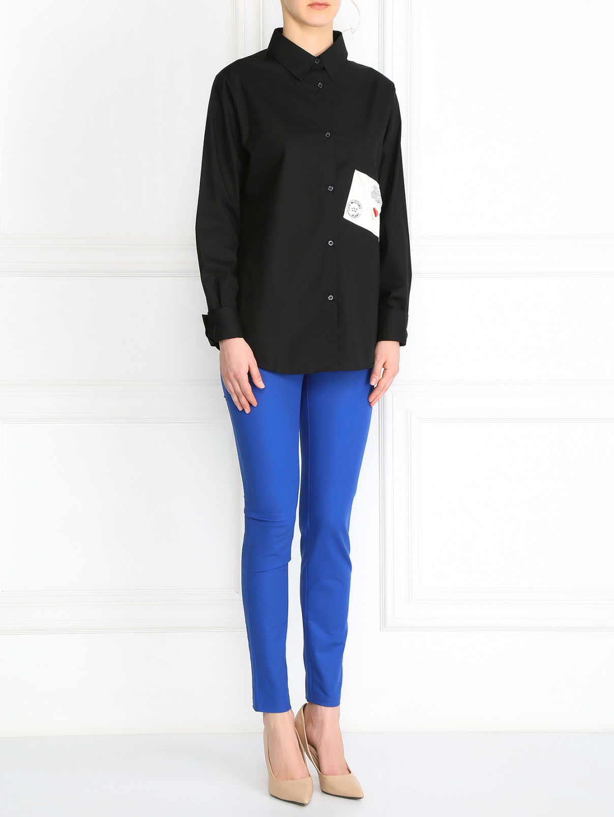 Узкие брюки из хлопка Moschino Boutique  –  Модель Общий вид  – Цвет:  Синий