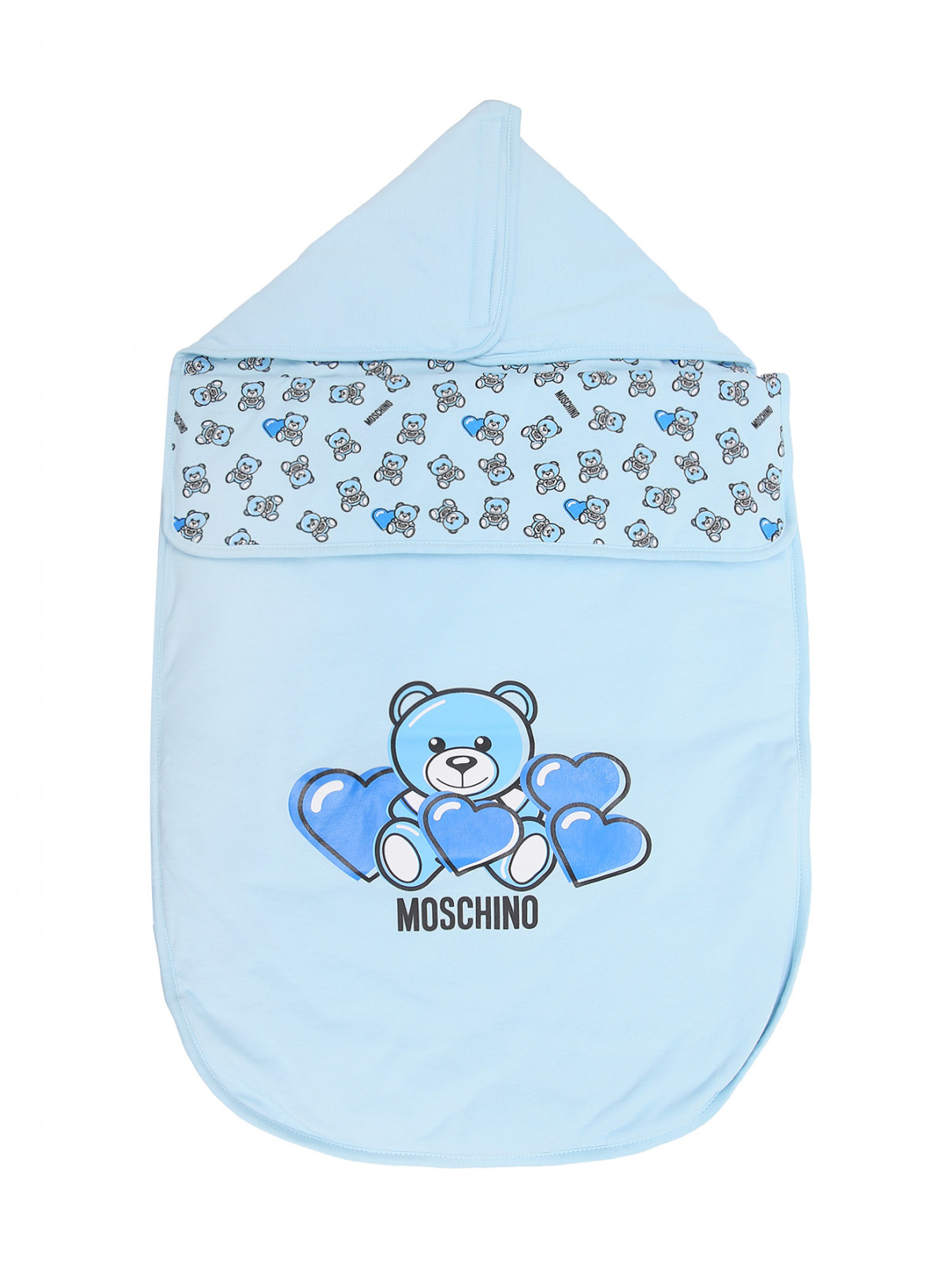 Хлопковый конверт с принтом Moschino Baby  –  Общий вид  – Цвет:  Синий