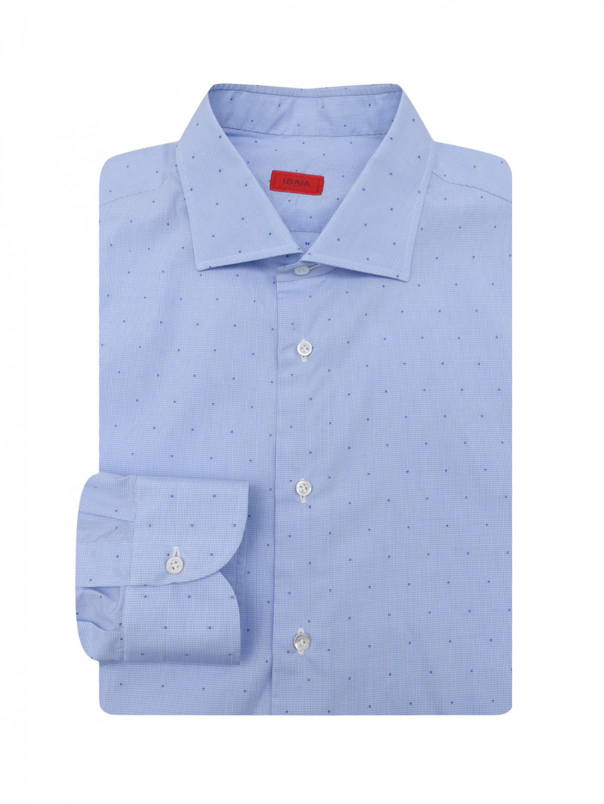 Рубашка из льна с принтом Isaia  –  Общий вид  – Цвет:  Синий