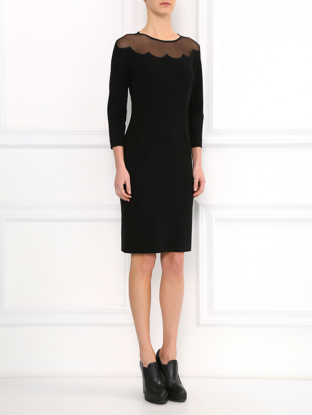 Платье-футляр с отделкой из шелка Moschino Cheap&Chic  –  Модель Общий вид  – Цвет:  Черный