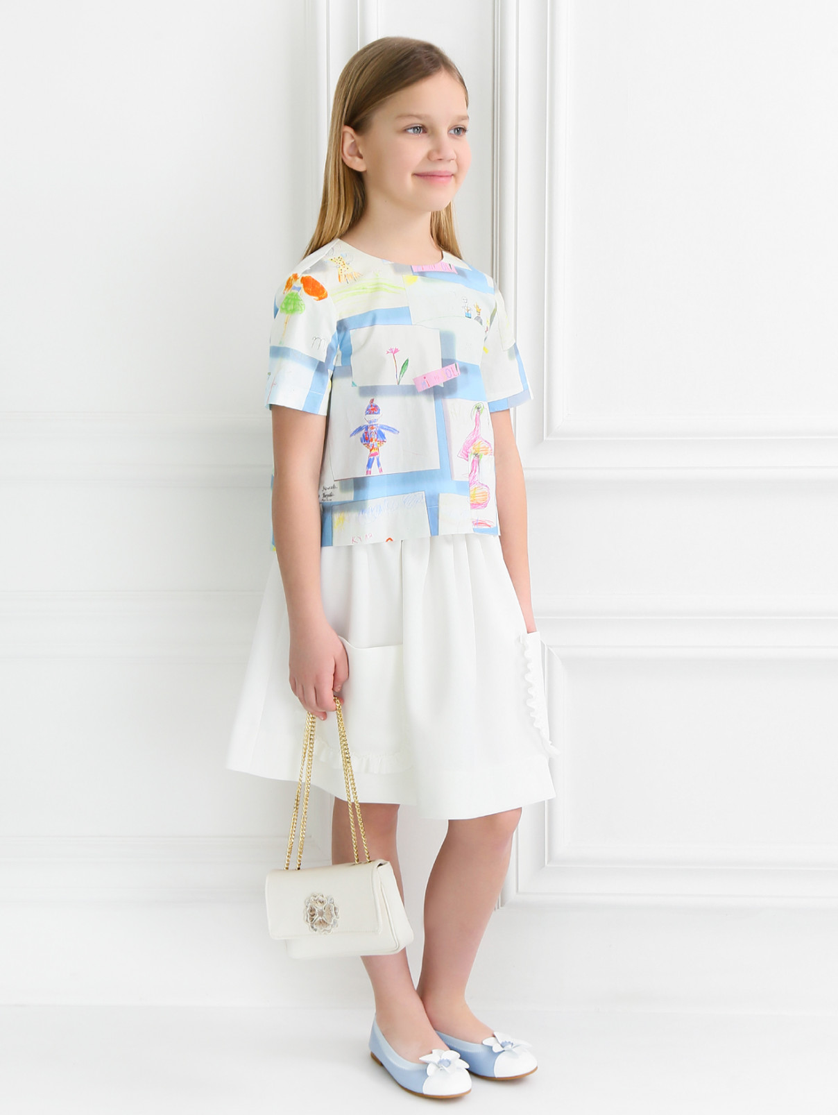 Хлопковая блуза свободного кроя с узором MiMiSol  –  Модель Общий вид  – Цвет:  Мультиколор