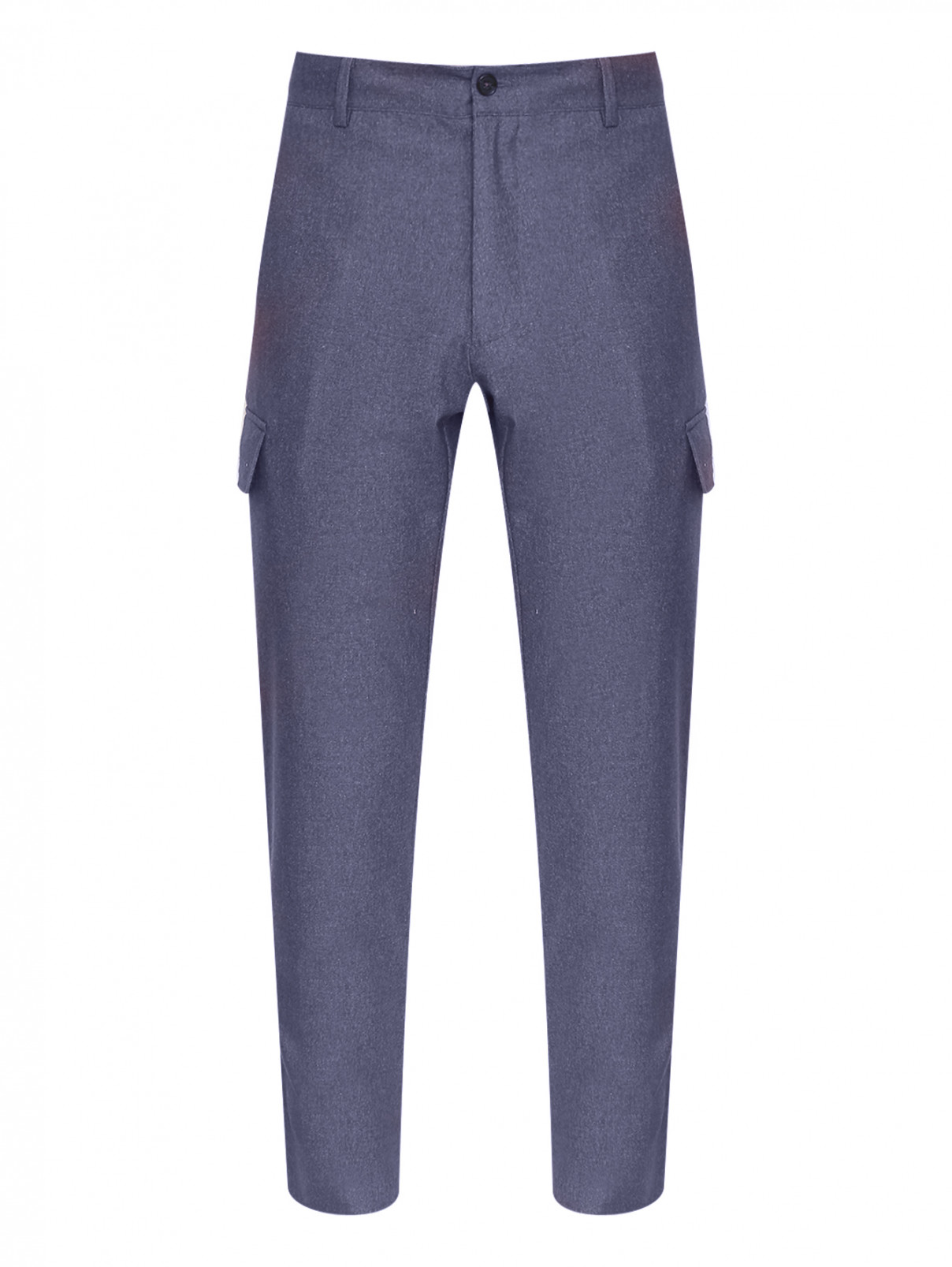 Однотонные брюки с накладными карманами Isaia  –  Общий вид  – Цвет:  Синий