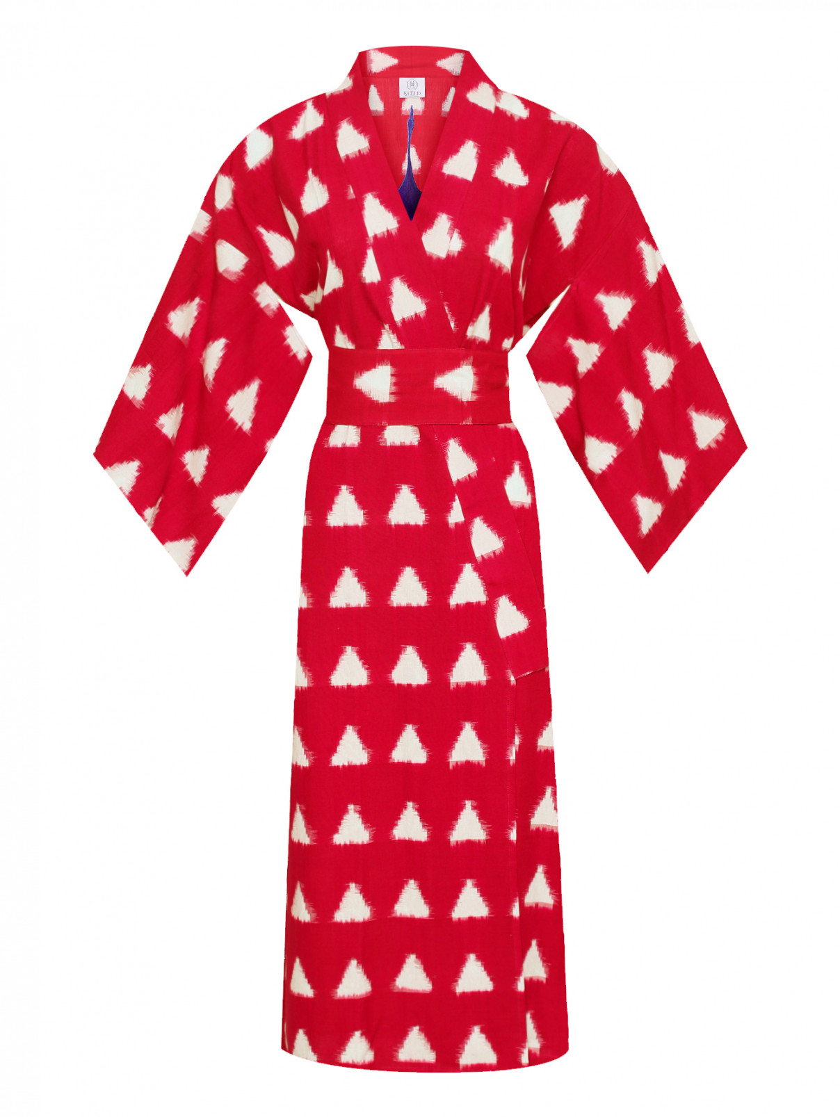 Платье-кимоно из хлопка с узором и вышивкой Kleed  –  Общий вид  – Цвет:  Красный