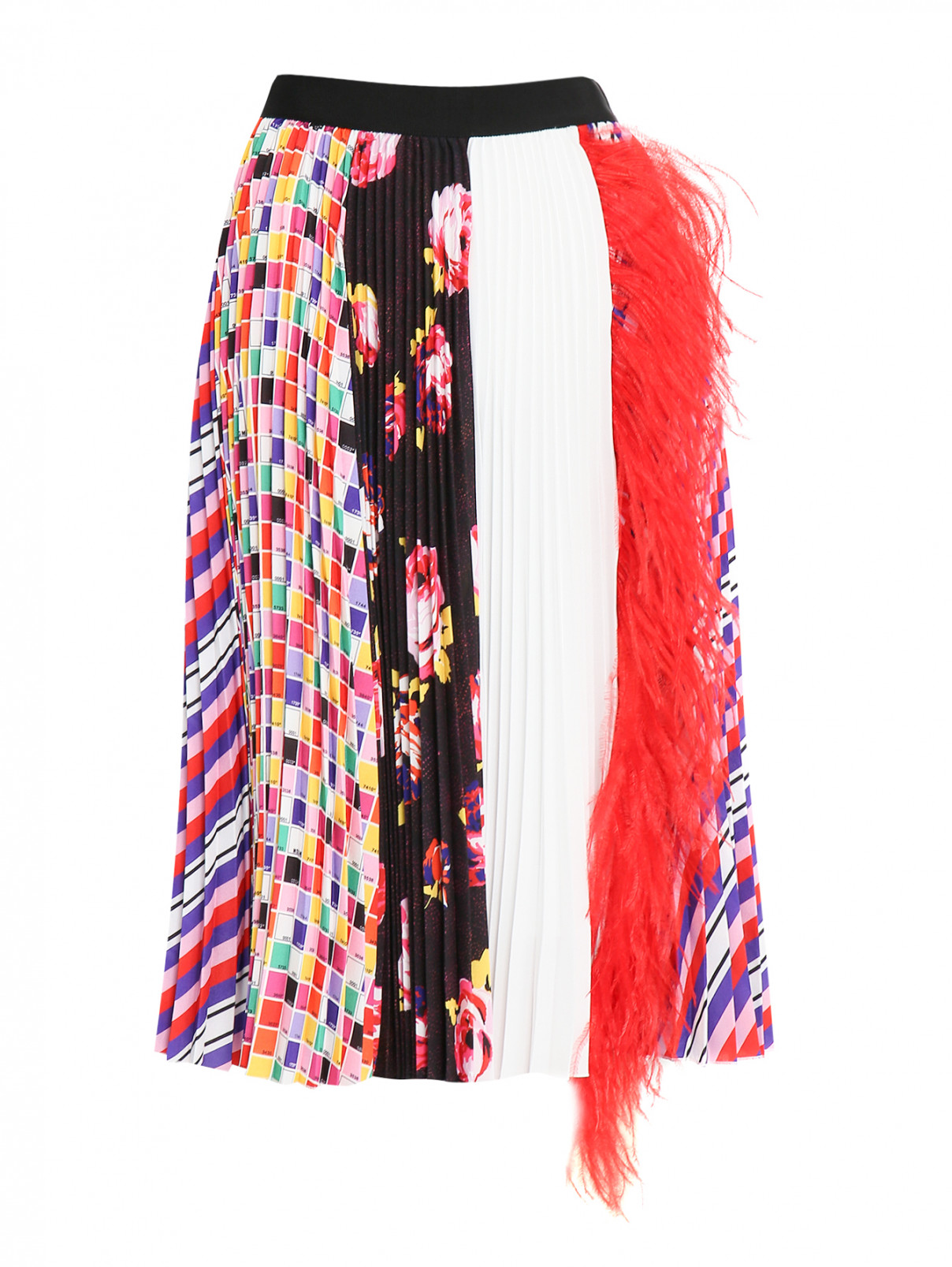 Юбка-миди с узором декорированная перьями MSGM  –  Общий вид  – Цвет:  Узор