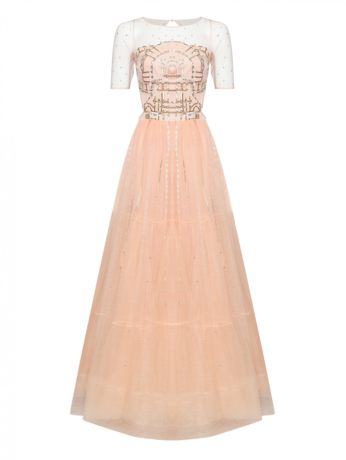 Платье из сетки с вышивкой стеклярусом Temperley London  –  Общий вид  – Цвет:  Розовый