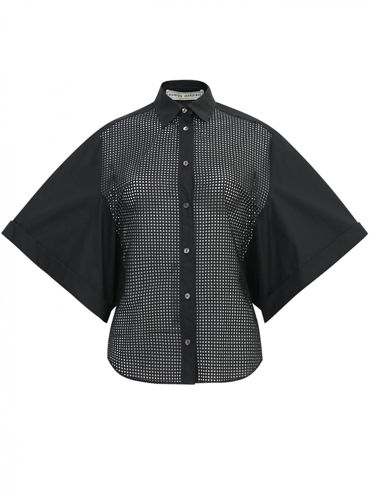 Блуза свободного кроя из хлопка с перфорацией Veronique Branquinho  –  Общий вид  – Цвет:  Черный