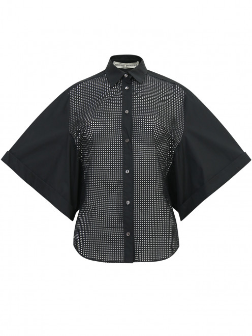 Блуза свободного кроя из хлопка с перфорацией - Общий вид
