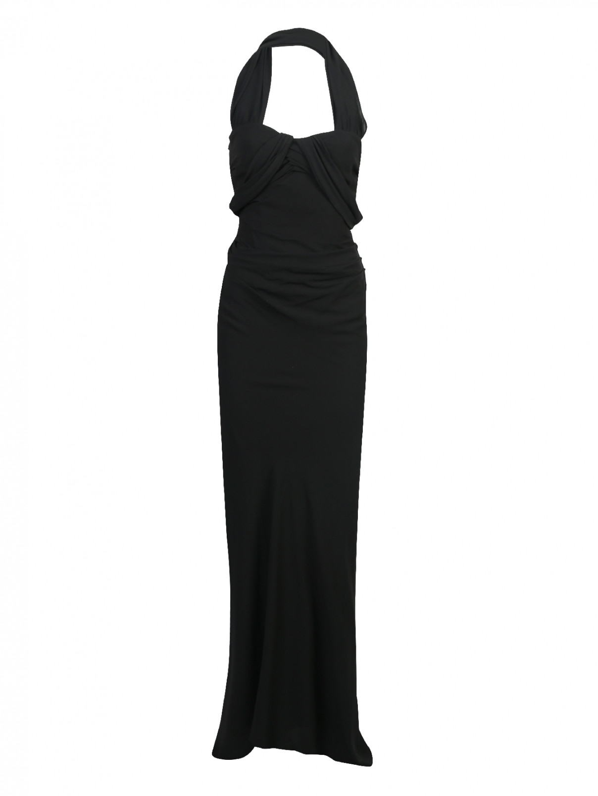 Платье-макси, из шелка, со сборкой Moschino  –  Общий вид  – Цвет:  Черный